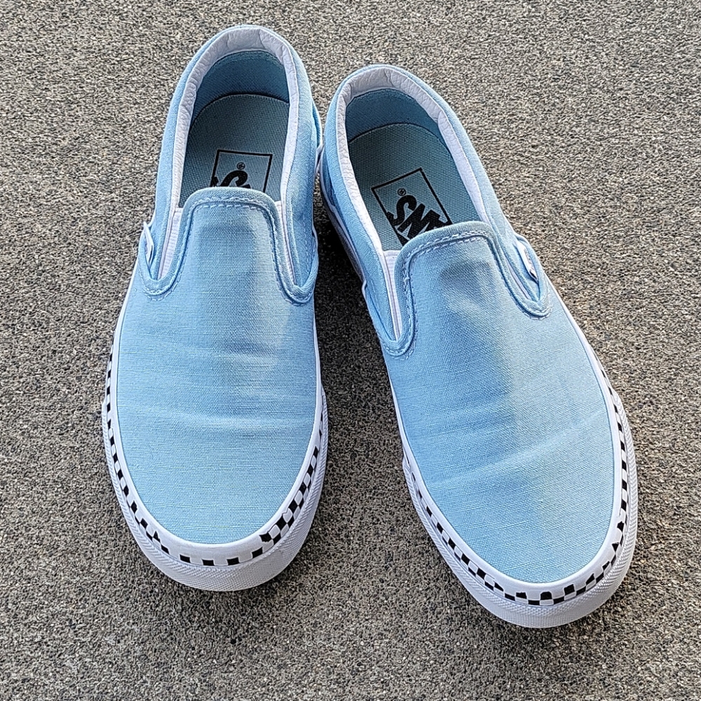 Blue foxing stripe slip on Vans